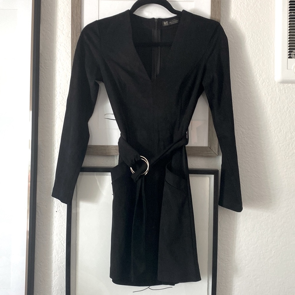 Black fake suede Zara size small dress. TRF collection